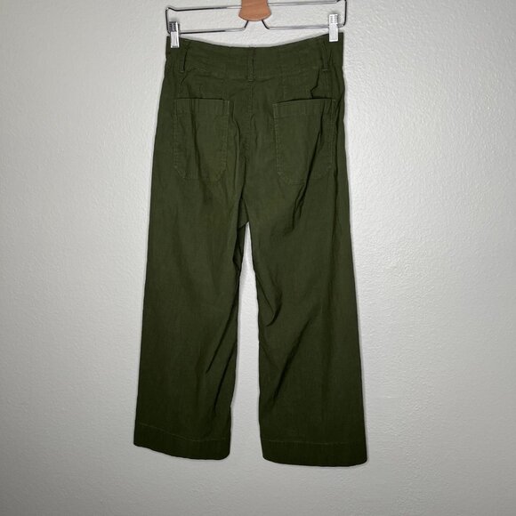 Maeve Anthropologie The Colette Wide Leg Crop Linen Blend Pants Size 29 green - Picture 7 of 10